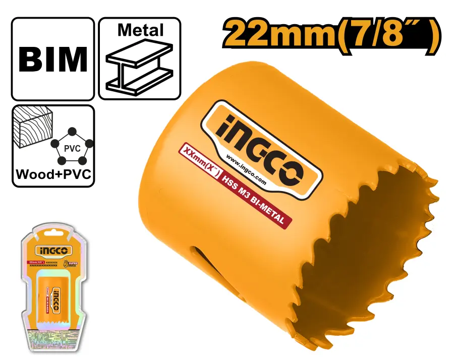 Korunka vykružovací HSS dvojitá do kovu a dřeva 22mm HSB10221, Ingco#27037