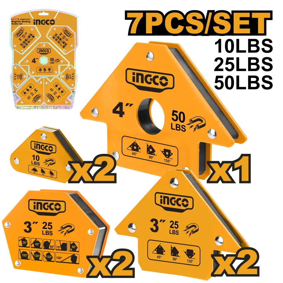 Držák magnetický pro svařování sada 7ks AMWH7002, Ingco#27046