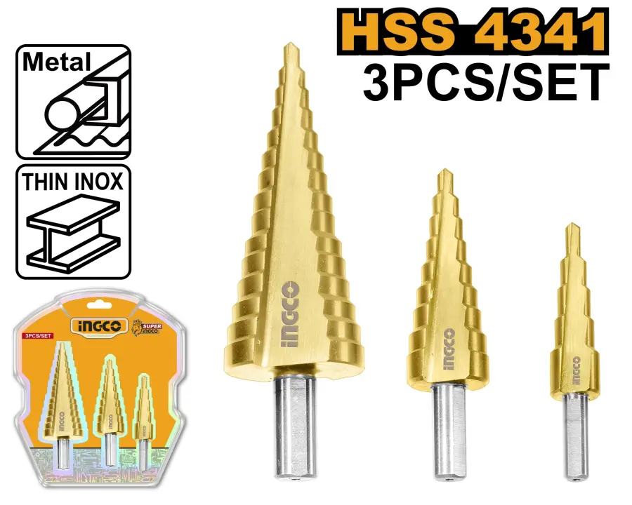 Vrták stupňovitý sada 3ks AKSDS80401, Ingco#27062