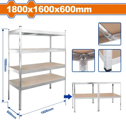 Regál pozn.4 polic 1800x1600x600mm max 500kg na polici WTS1A16, Wadfow#27472