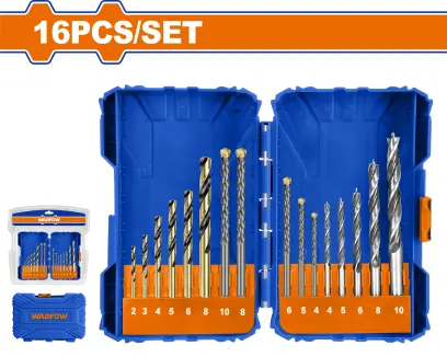 Sada vrtáků 16ks do kovu, zdiva a dřeva WMJ6516, Wadfow#27490