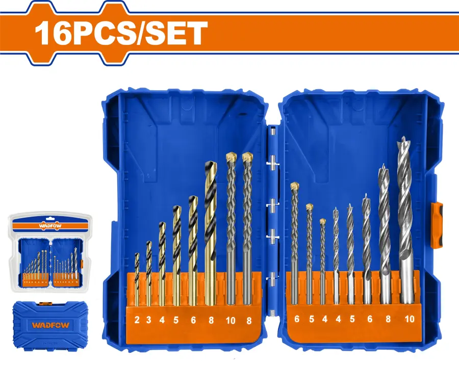 Sada vrtáků 16ks do kovu, zdiva a dřeva WMJ6516, Wadfow#27490