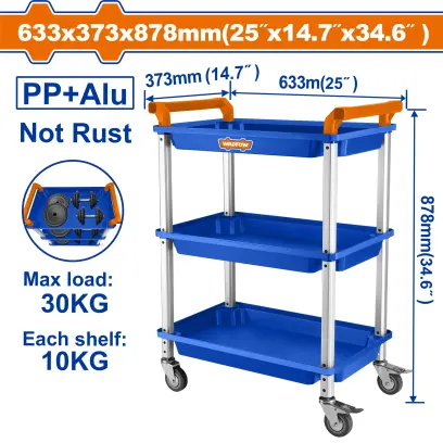Vozík na nářadí 3 police, max 30 kg, 633x373x878 WWB5307, Wadfow#27840