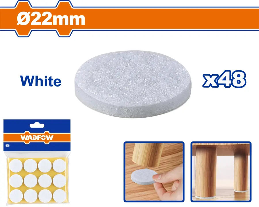 Podložka plstěná samolepící d.22-bílá sada 48ks WPAS1104, Wadfow#28168