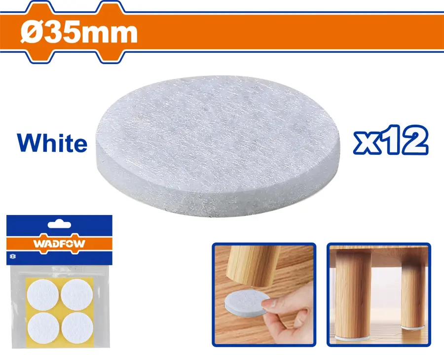 Podložka plstěná samolepící d.35-bílá sada 12ks WPAS1108, Wadfow#28169