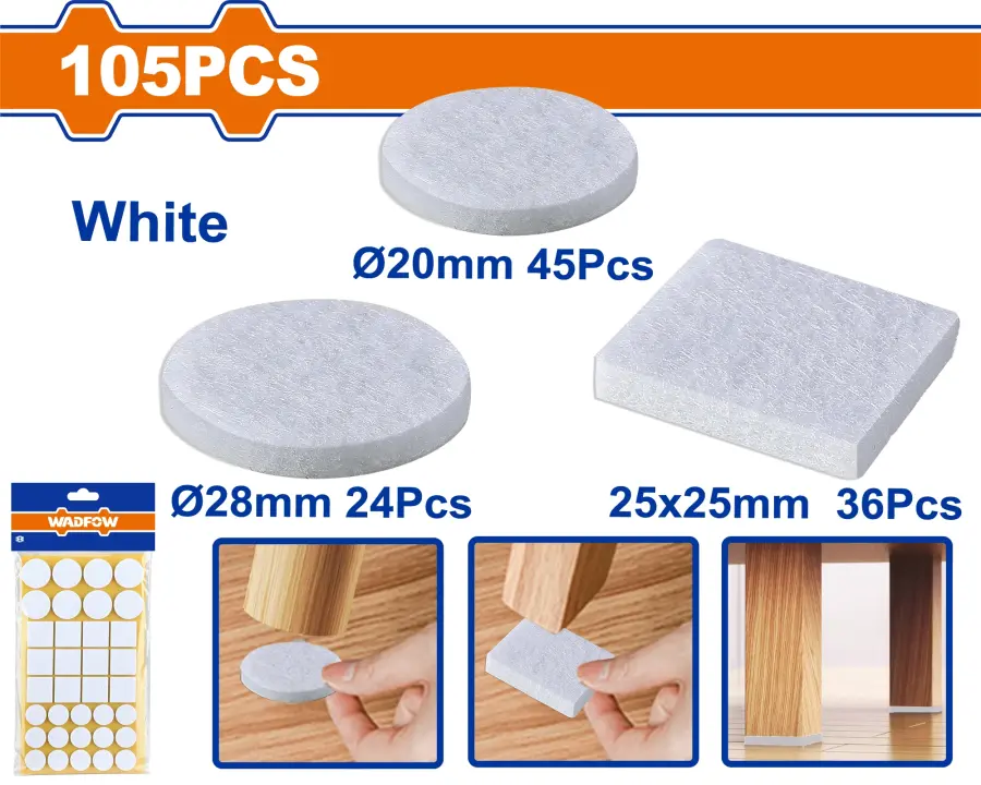 Podložka plstěná samolepící bílá sada 105ks WPAS4101, Wadfow#28172