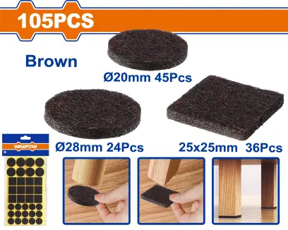 Podložka plstěná samolepící hnědá sada 105ks WPAS4111, Wadfow#28173