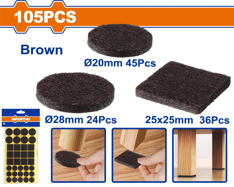 Podložka plstěná samolepící hnědá sada 105ks WPAS4111, Wadfow#28173