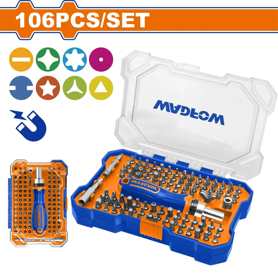 Šroubovák ráčna + bity sada 106ks WSS8B05, Wadfow#28246