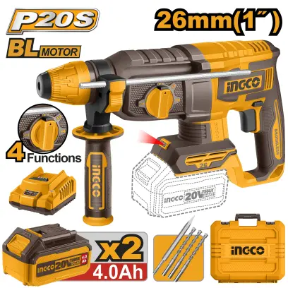 Kladivo vrtací AKU, 26mm, vč. baterie 2ks a nabíječky CRHLI202682E, Ingco#28311