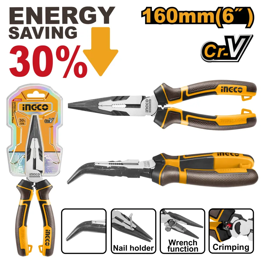 Kleště ploché zahnuté CrV 160mm HHBNP28160, Ingco#28318