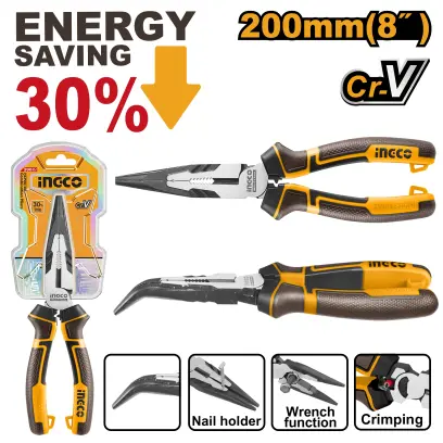 Kleště ploché zahnuté CrV 200mm HHBNP28201, Ingco#28319