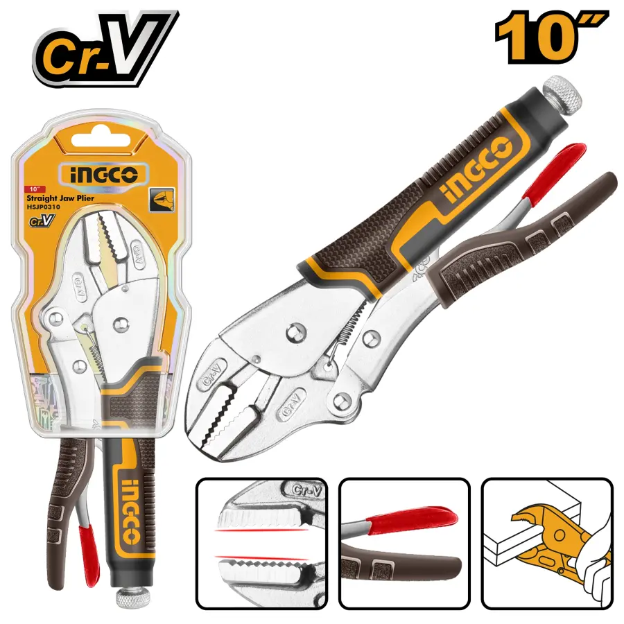 Kleště samosvorné rovné čelisti CrV 250mm HSJP0210, Ingco#28329