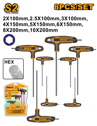 Klíč inbus s T-rukojetí, sada 8ks HHKT80818, Ingco#28348