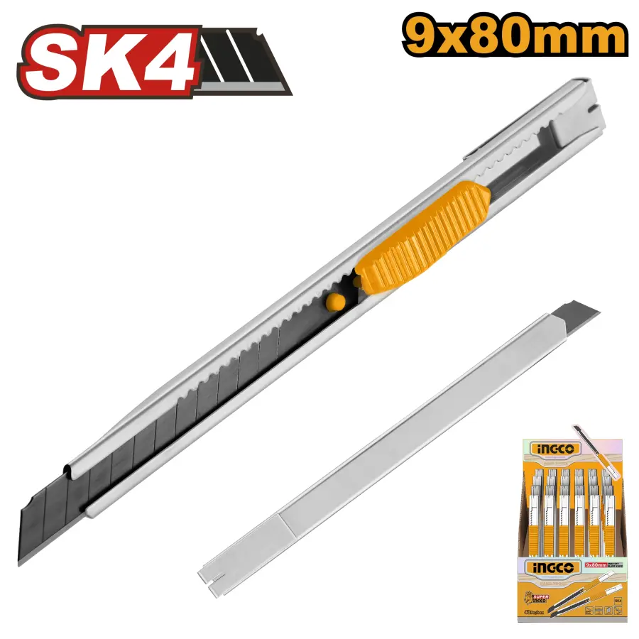 Nůž odlamovací s vyměnitelnou čepelí 9x80mm HKNS1806, Ingco#28369
