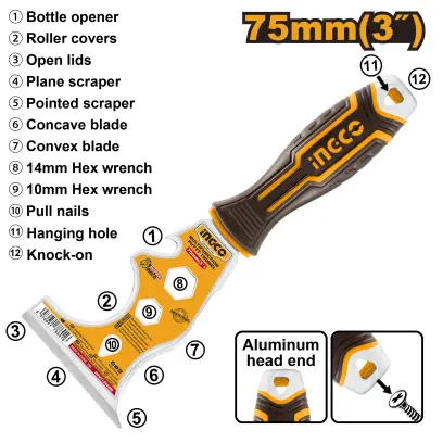 Stěrka - špachle nerez multifunkční 75mm HPUT18060M, Ingco#28384
