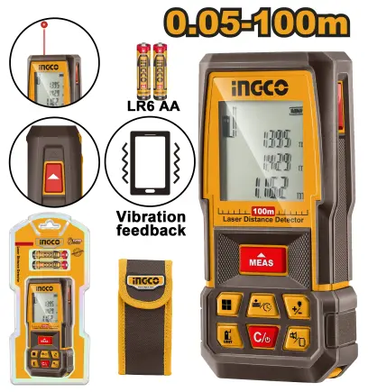 Měřič vzdálenosti laserový 0,05-100m, HLDD1008, Ingco#28413