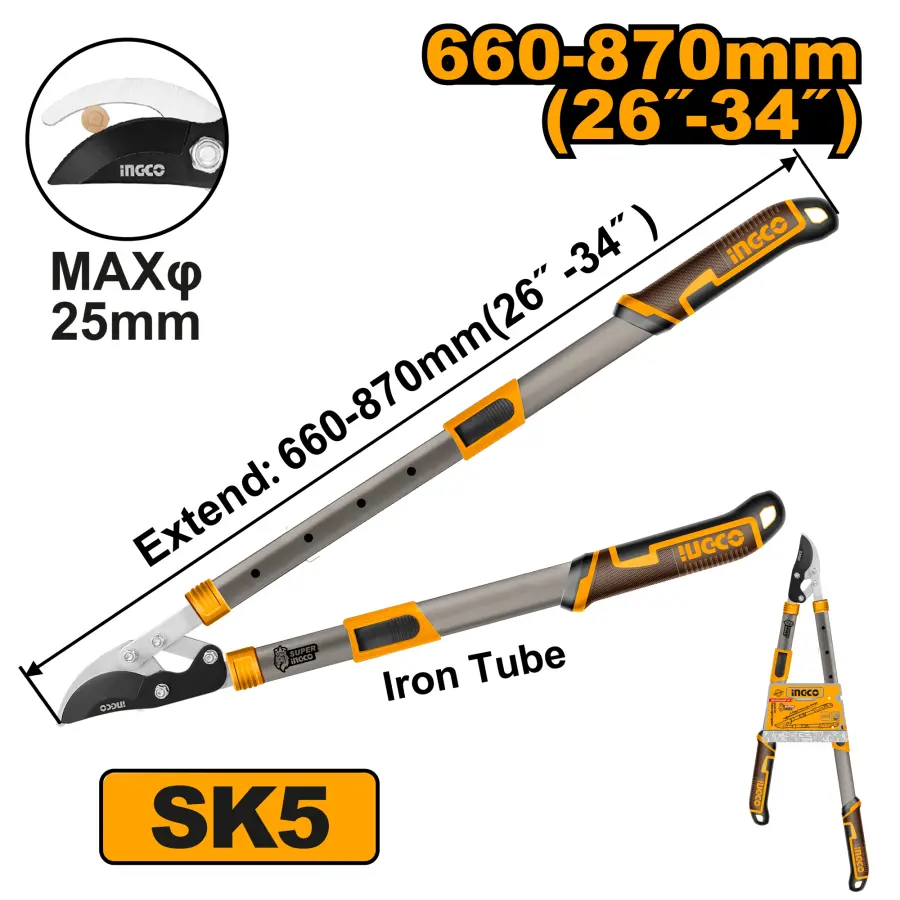 Nůžky zahradní teleskopické 660-870mm HLTS7401, Ingco#28425