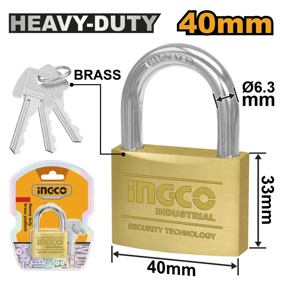 Zámek visací zesílený 40mm mosazná vložka DBPL0402, Ingco#28430