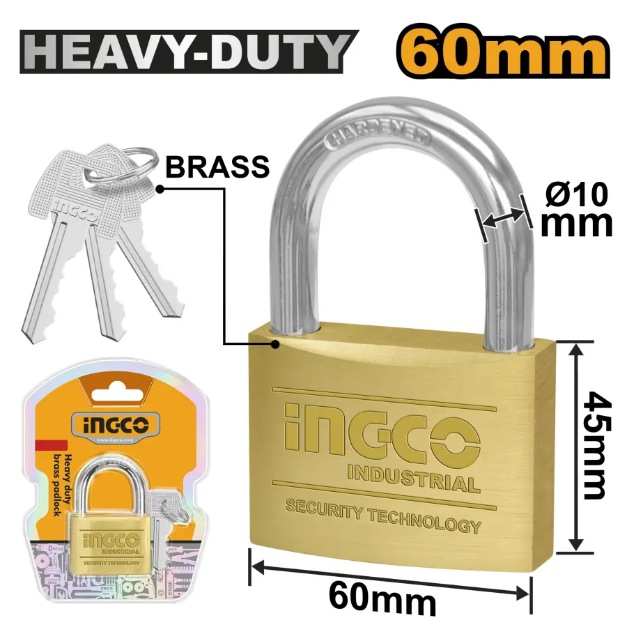 Zámek visací zesílený 60mm mosazná vložka DBPL0602, Ingco#28432