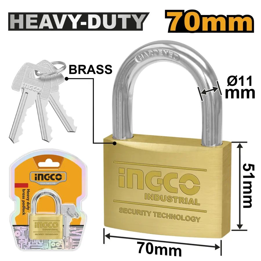 Zámek visací zesílený 70mm mosazná vložka DBPL0702, Ingco#28433