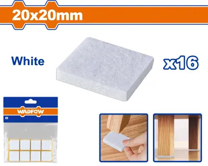 Podložka plstěná samolepící 20x20mm bílá sada 16ks WPAS2101, Wadfow#28701