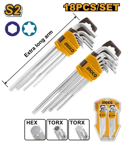 Klíč inbus a torx prodloužený sada 18ks HHKSET0181, Ingco#28761