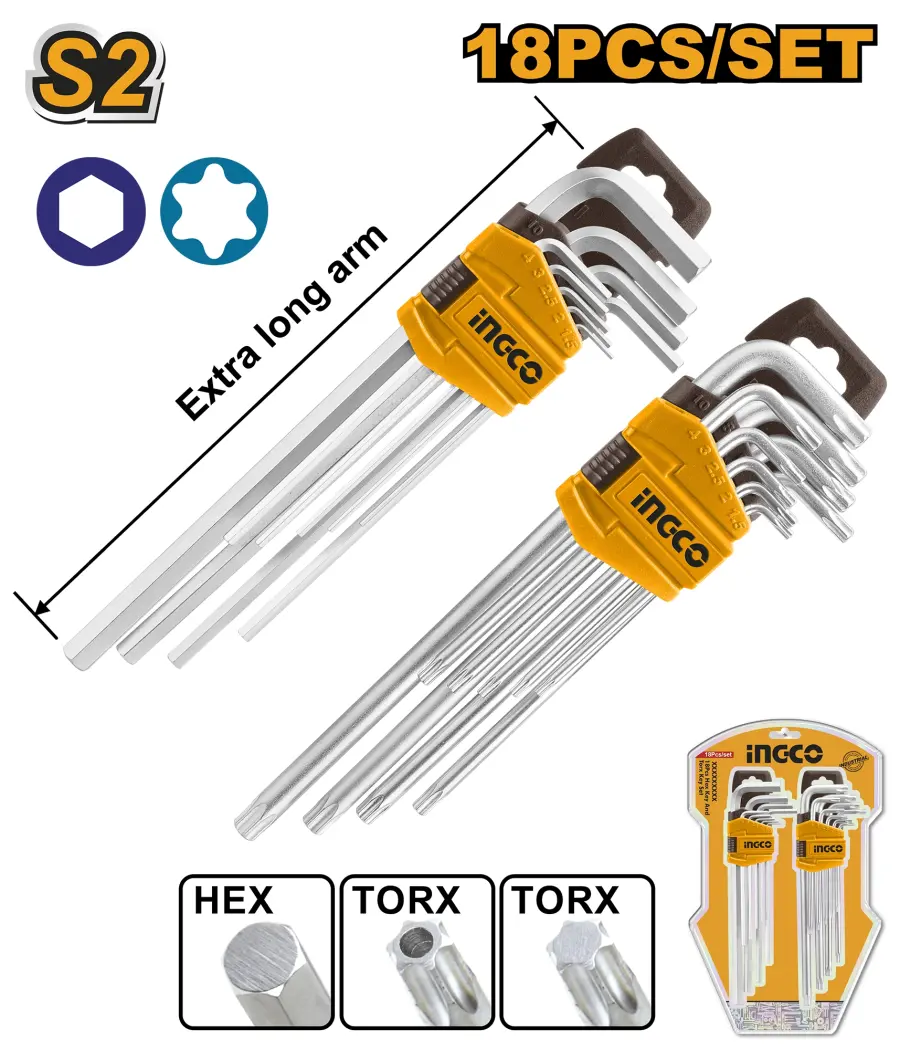 Klíč inbus a torx prodloužený sada 18ks HHKSET0181, Ingco#28761