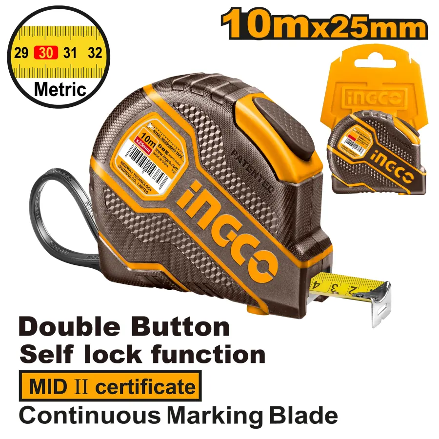 Metr svinovací 10mx25mm HSMT08101E, Ingco#28783