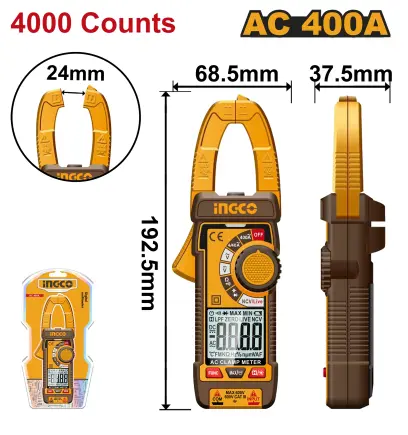 Ampérmetr klešťový digitální 400A DCM62001, Ingco#28790