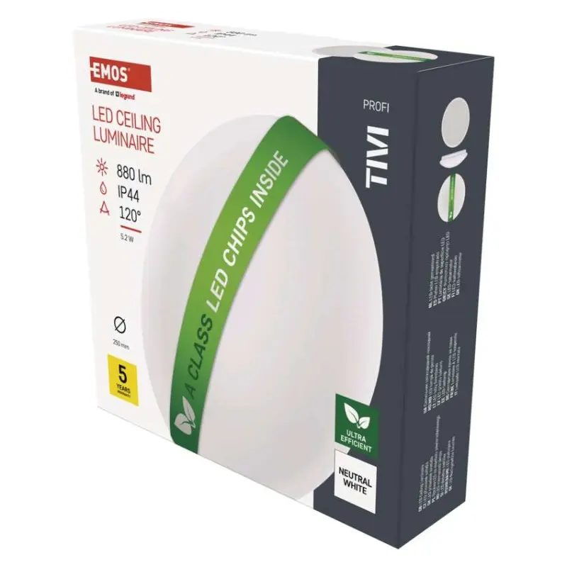 Svítidlo přisazené LED kruhové bílé 5,2W, IP44, neutrální bílá, TIVI#29504