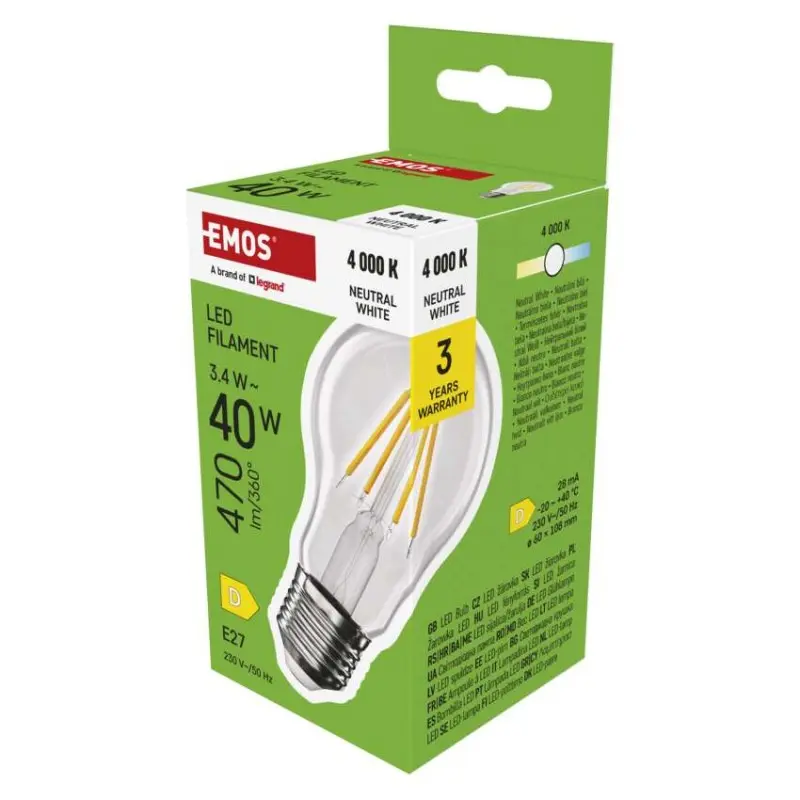 Žárovka LED FLM A60 3,4W(40W) 470lm E27 NW, Emos#29548