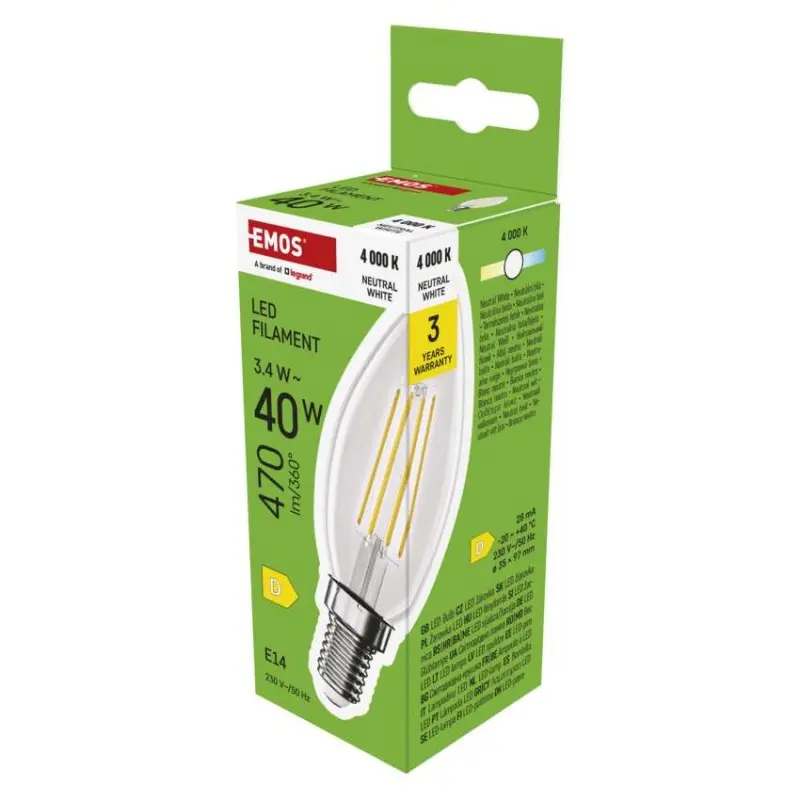 Žárovka LED FLM CANDLE 3,4W(40W) 470lm E14 NW, Emos#29549