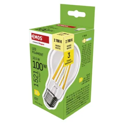 Žárovka LED FLM A60 10,5W(100W) 1521lm E27 WW, Emos#29586