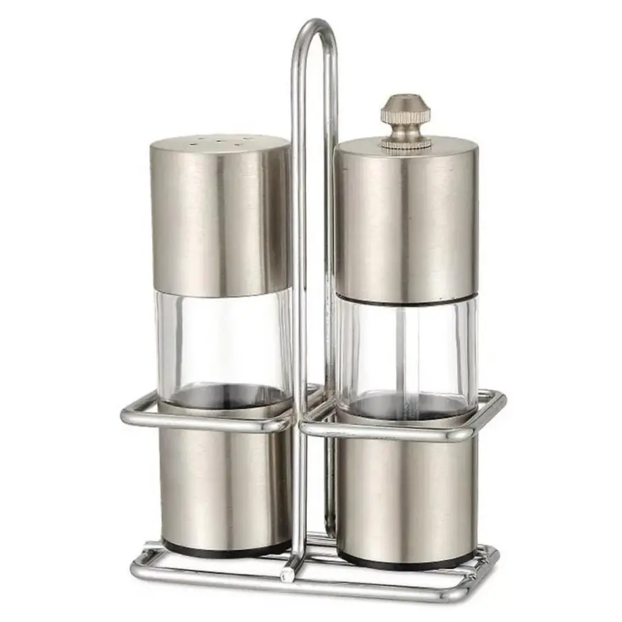 Mlýnek na koření a solnička + stojan, sada 3ks#30125