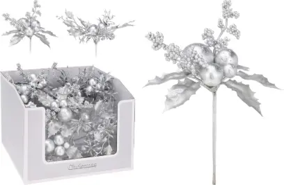 Ozdoba zapichovací květ stříeborný mix 20cm#30412
