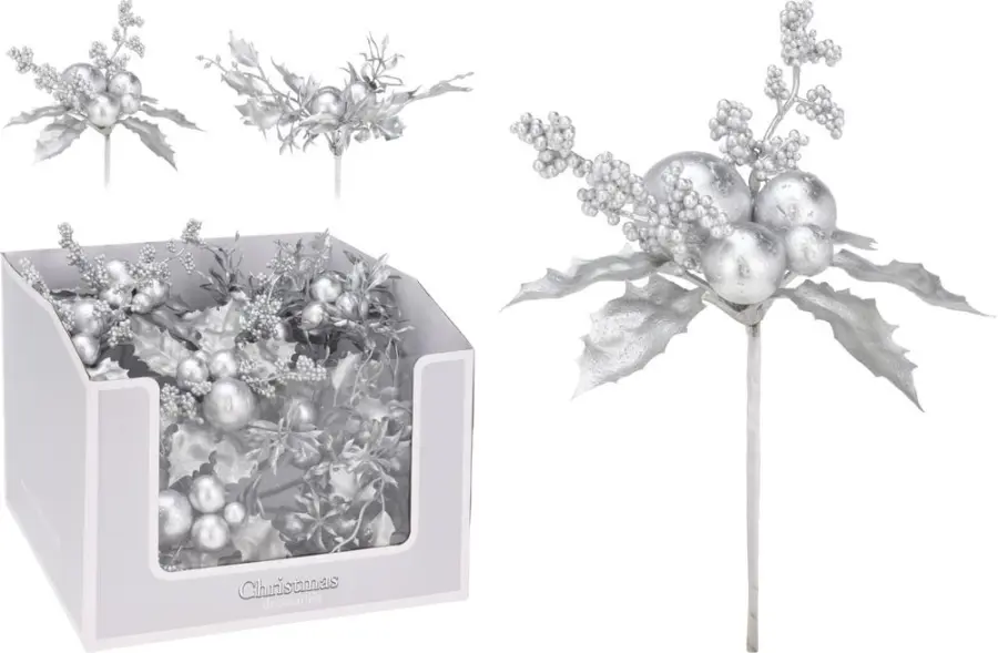 Ozdoba zapichovací květ stříeborný mix 20cm#30412
