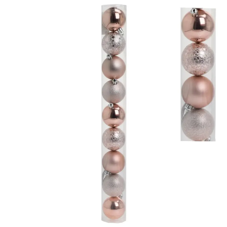 Ozdoba závěsná koule plast světle růžová mix 6cm 9ks#30413