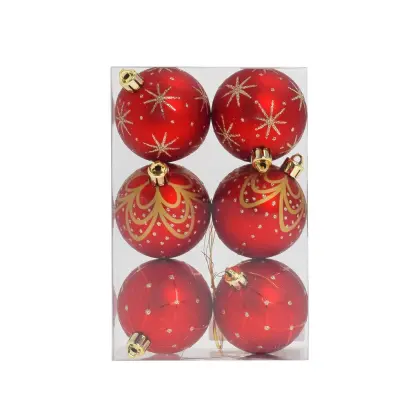 Ozdoba závěsná koule plast červeno-zlatá mix 10cm 6ks#30415