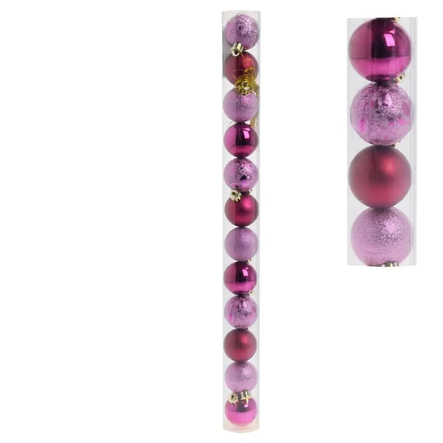 Ozdoba závěsná koule plast cyklámen mix 4cm 12ks#30420