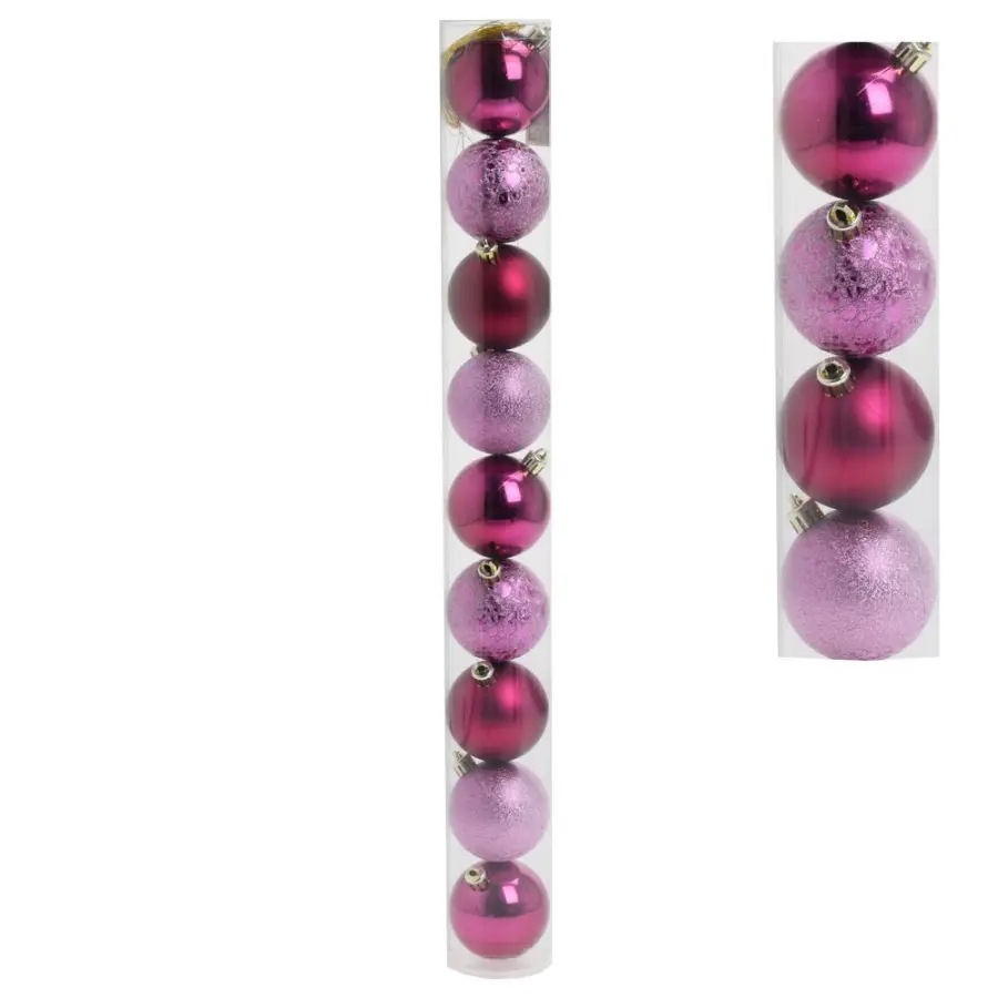 Ozdoba závěsná koule plast cyklámen mix 6cm 9ks#30421