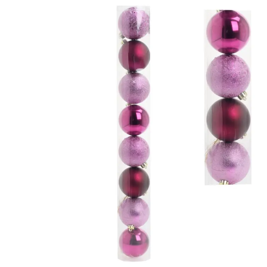 Ozdoba závěsná Koule plast cyklámen mix 8cm sada 8ks#30426