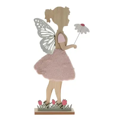 Dekorace Postavička dívky s křídly 48 cm dřevo růžová#30761