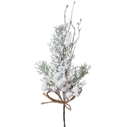 Dekorace zapicho Větvička s bílými plody a chvojím 35cm#30786