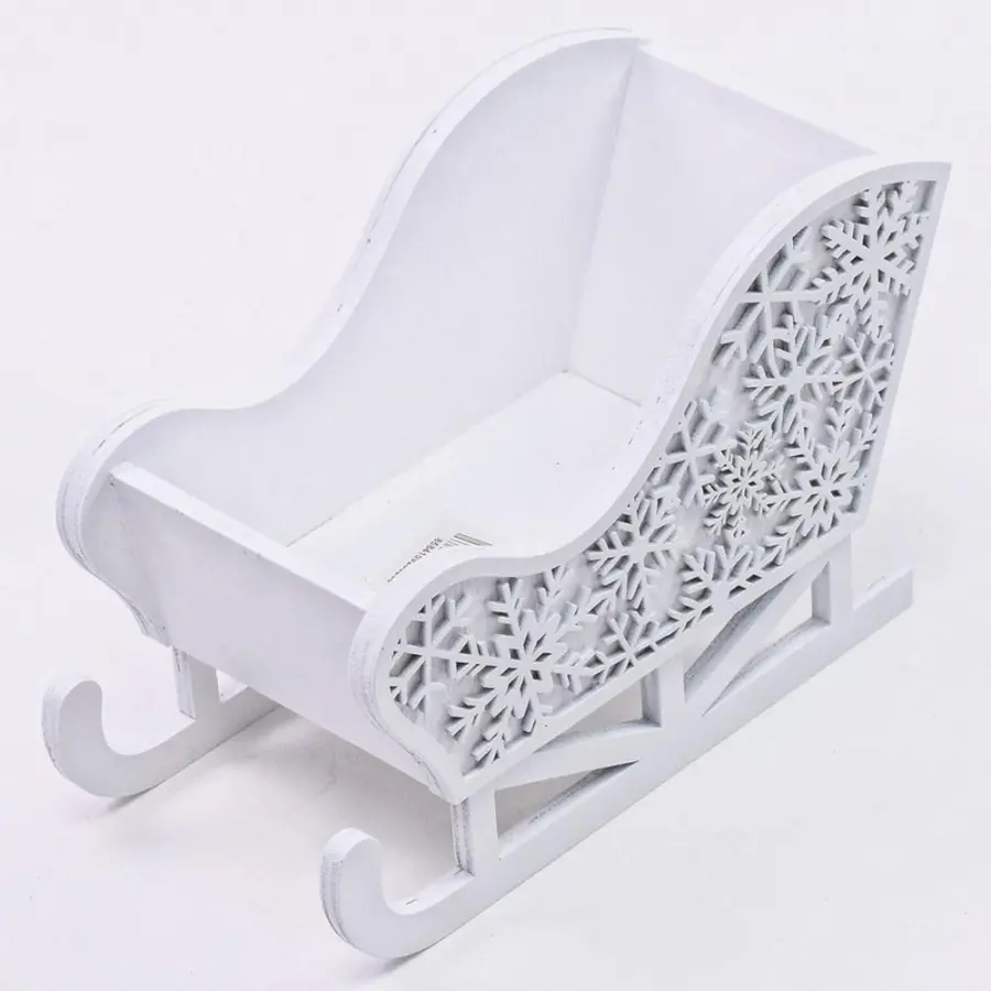 Dekorace sáňky 15x7x10cm dřevěné bílé#30998