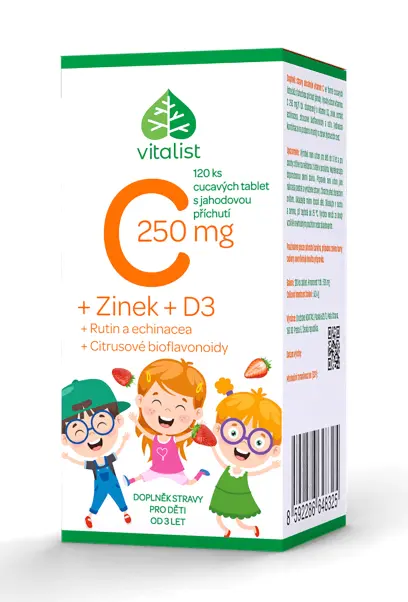 Vitamín C pro děti s jahodovou příchutí 250mg 120 tb, Vitalist