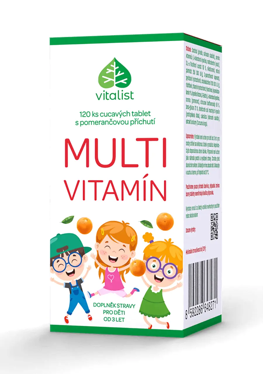 Multivitamín pro děti s pomerančovou přích. 120 tb, Vitalist