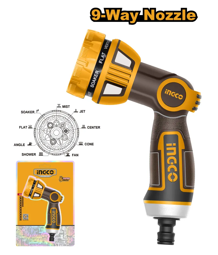 Pistole postřikovací 9 funkcí HWSG6091, Ingco#7077