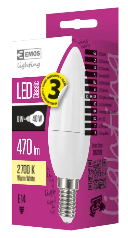 Žárovka LED Classic Candle 5W E14 teplá bílá, Emos