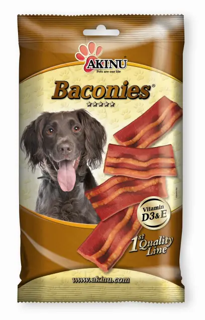 Pamlsek pro psy Slanina Baconies 85g, Akinu